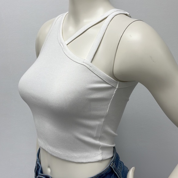 White Ribbed Cropped Tank Top - Picture 2 of 13